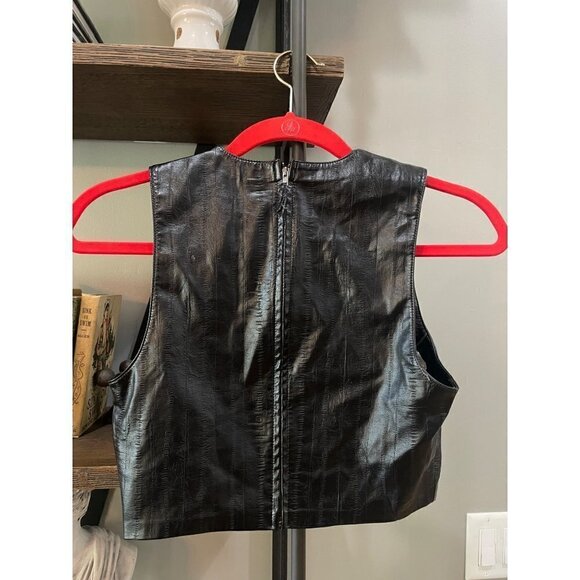 Good American Better Than Leather Faux Leather Top Black Womens Size 0 XS - Picture 7 of 11